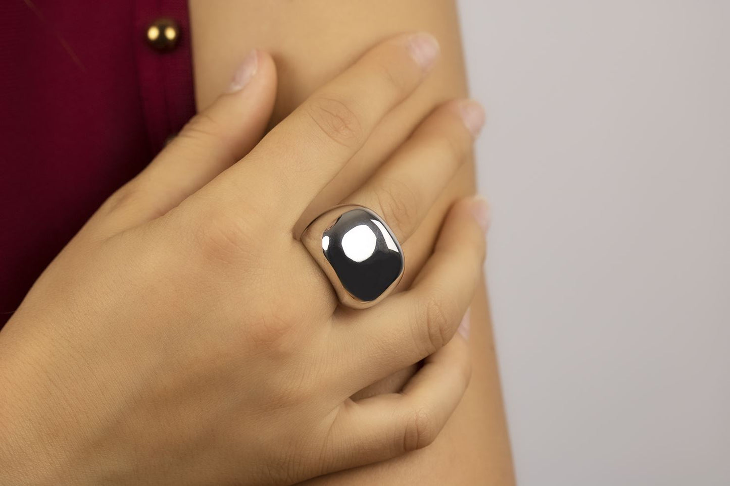 Shiny wave silver ring