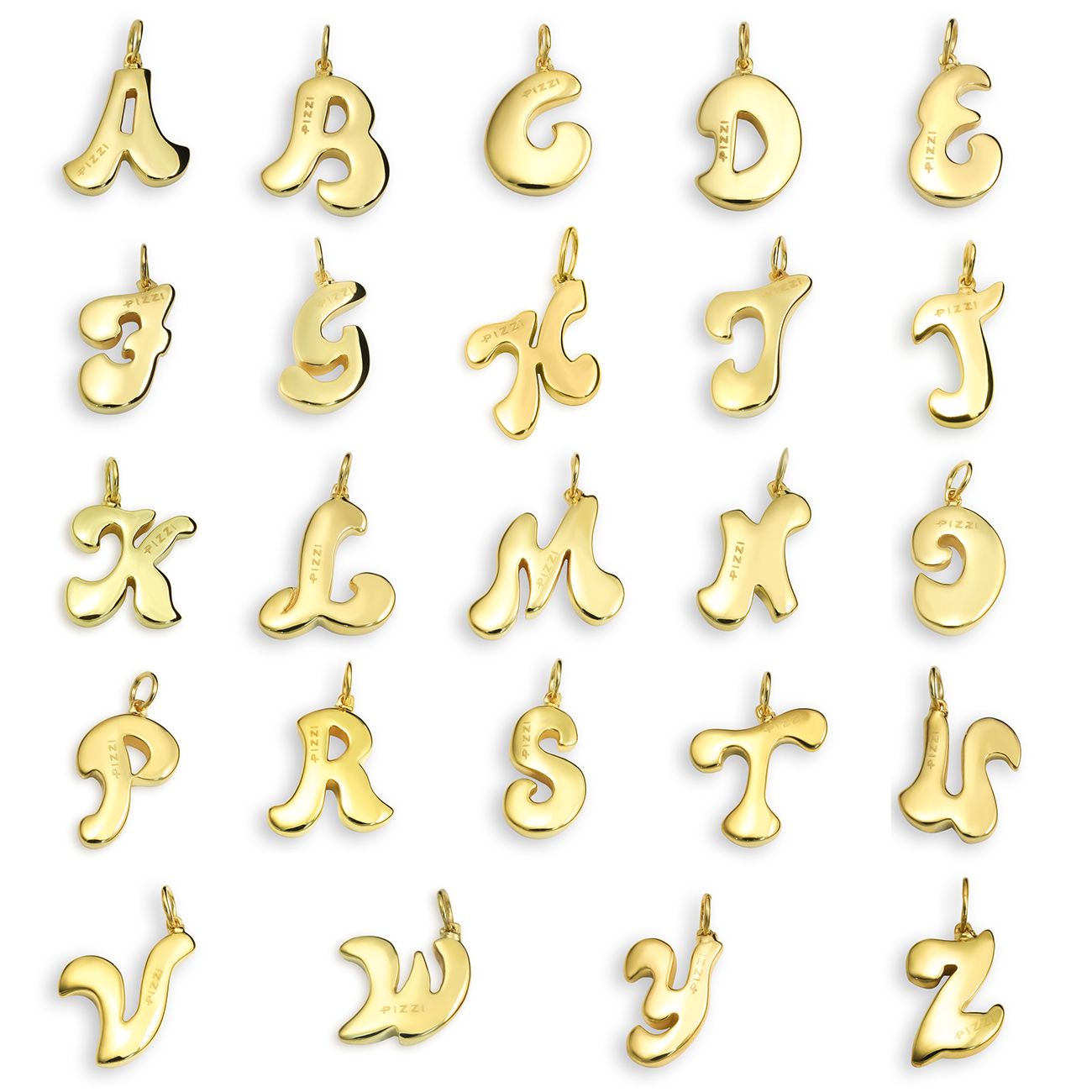 18kt yellow gold initial letter C pendant with lace