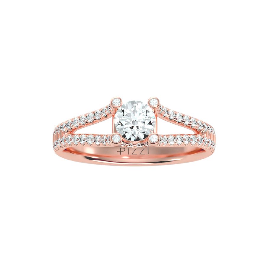 18k Rose Gold Pavé Solitaire Ring with 1.08 Carat Diamonds