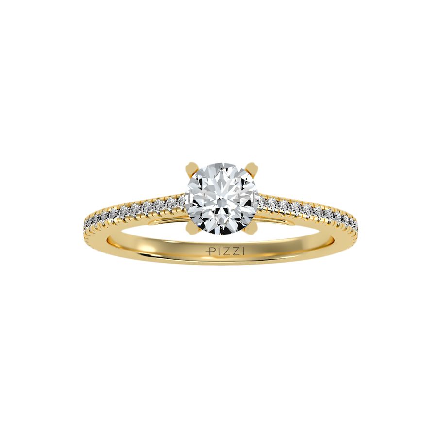 Anello Solitario Pavè in Oro Giallo 18k con diamanti da 0.80 carati