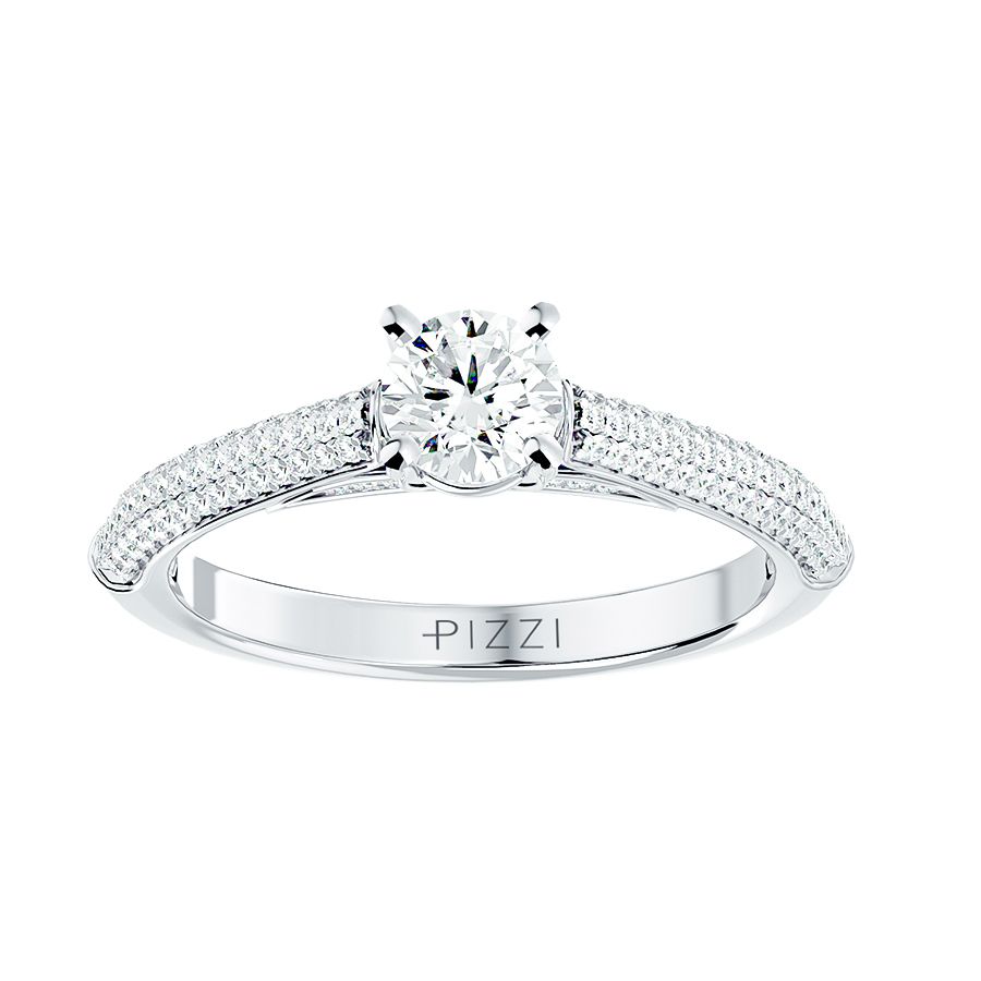 18k White Gold Pavé Solitaire Ring with 0.84-carat Diamonds