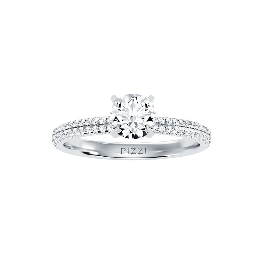 18k White Gold Pavé Solitaire Ring with 1.28 Carat Diamonds