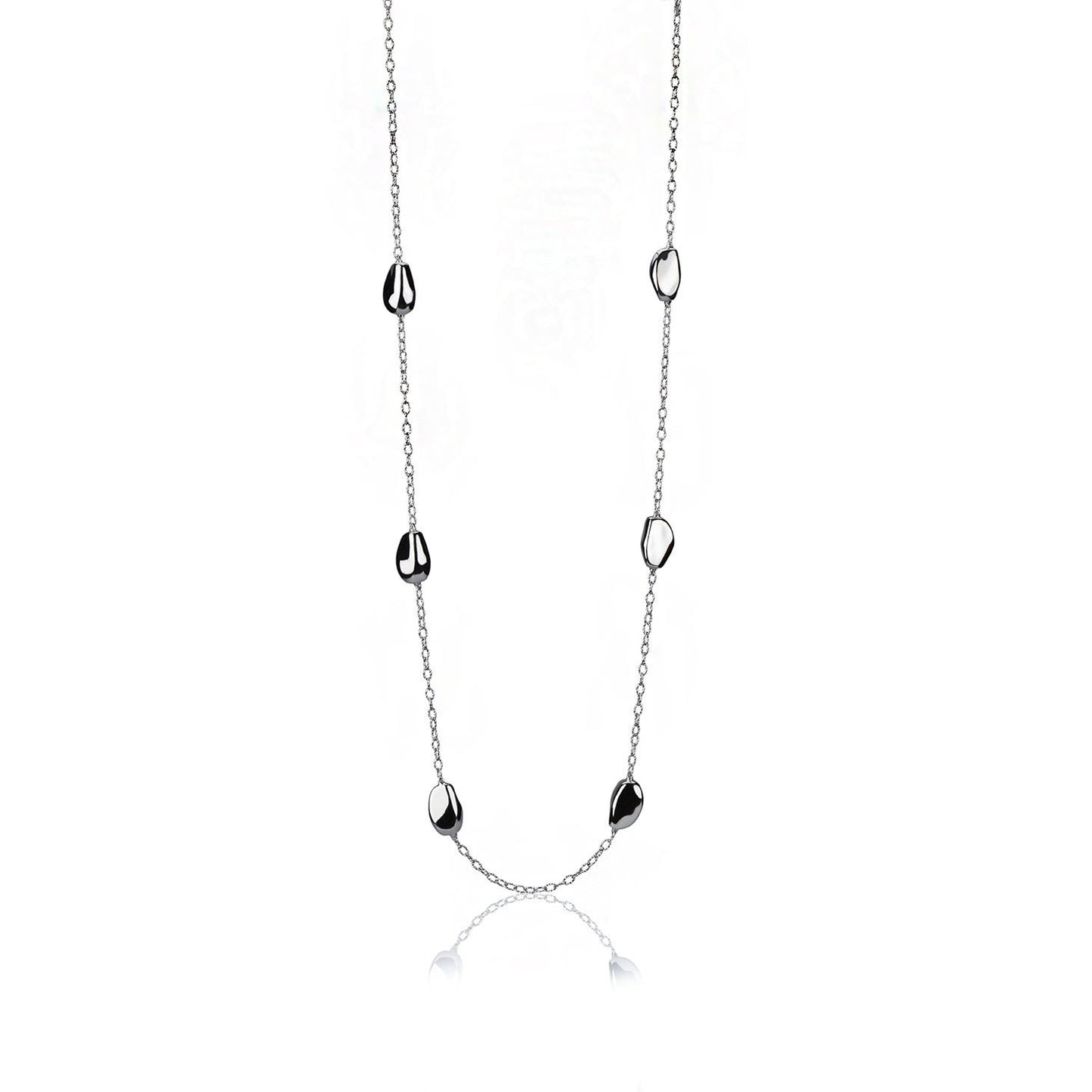 Long silver necklace with shiny elements