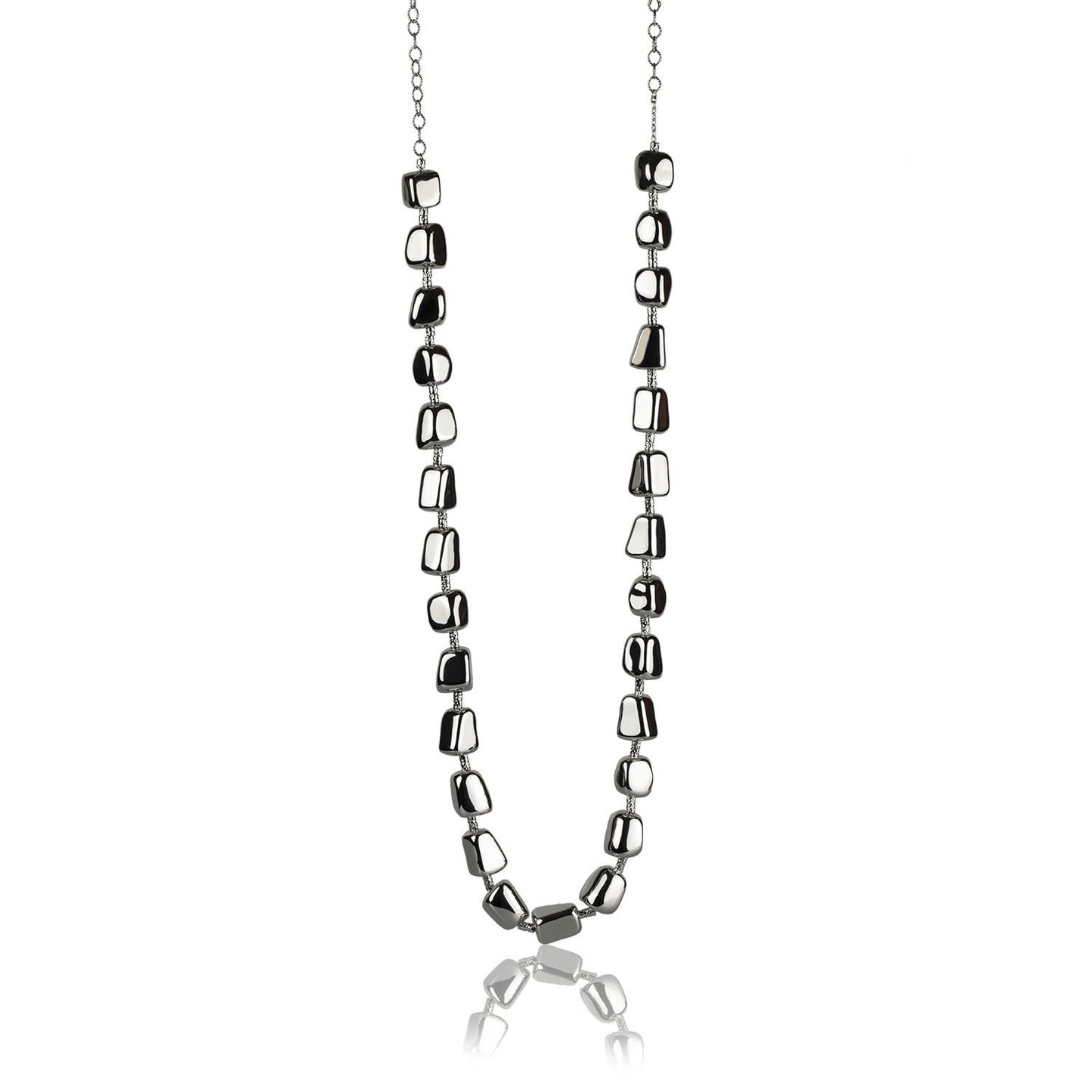 Collana in argento lunga elementi lucidi