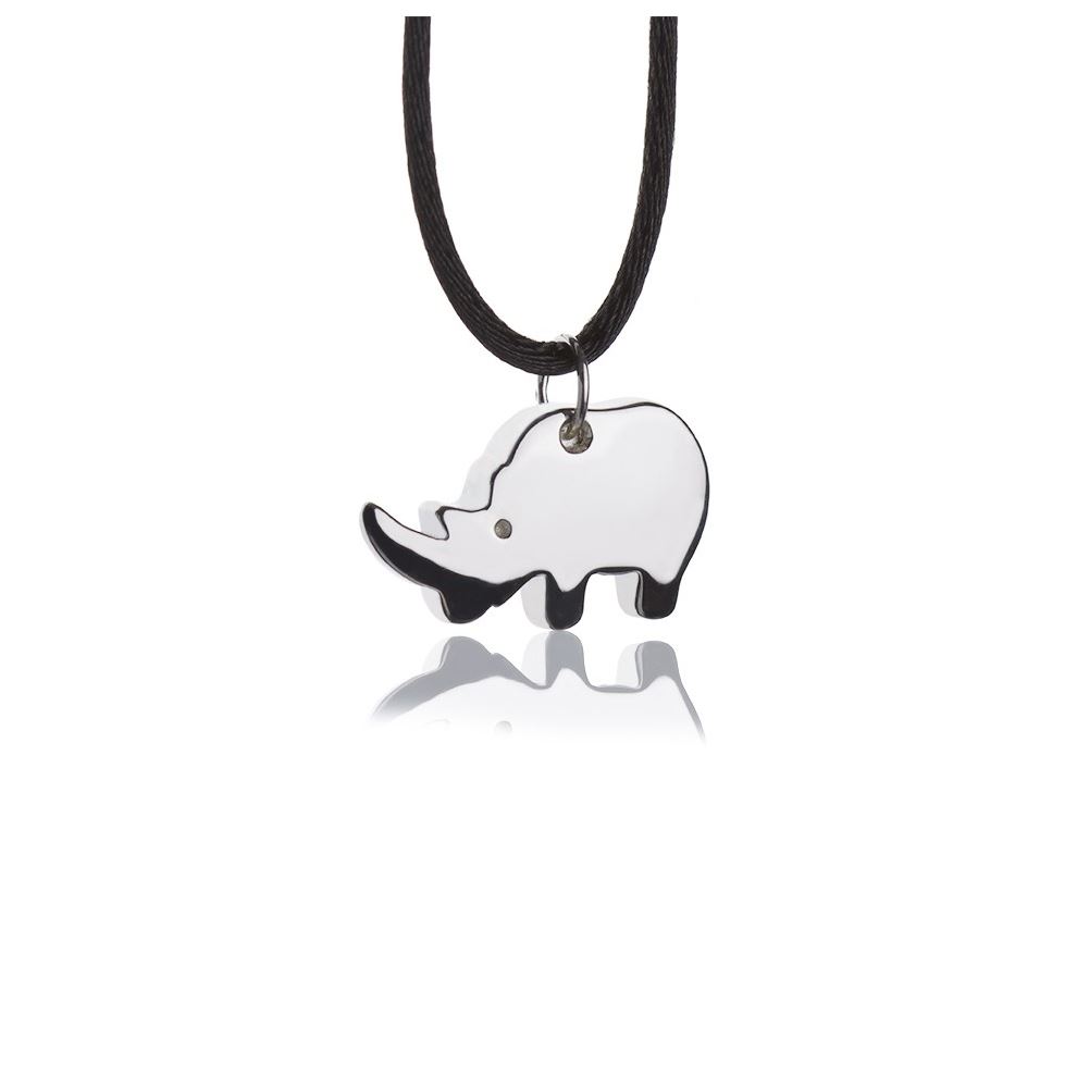 Silver necklace with large rhinoceros  pendant