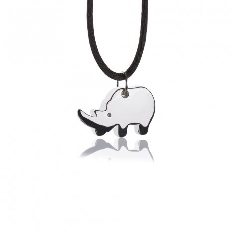 Silver necklace with large rhinoceros  pendant