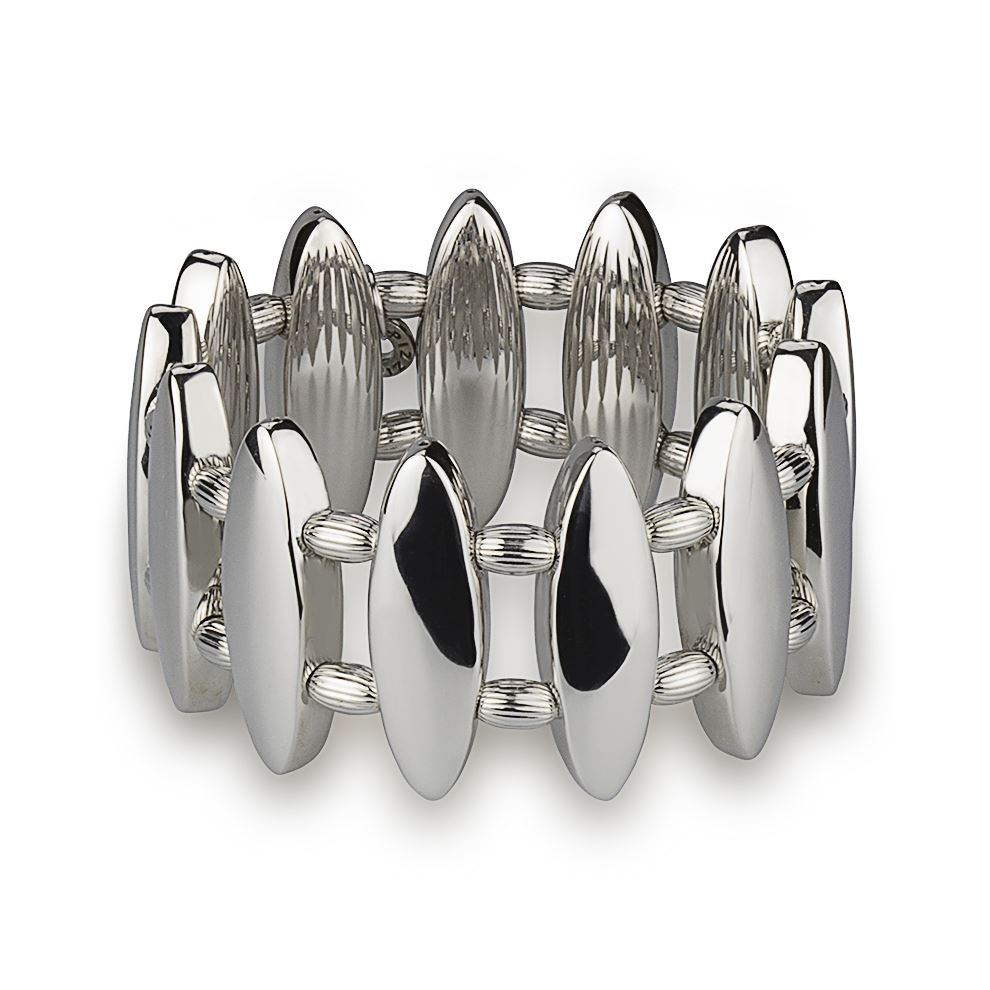 Silberarmband mit ovalen Elementen mit gestreiften Kugeln