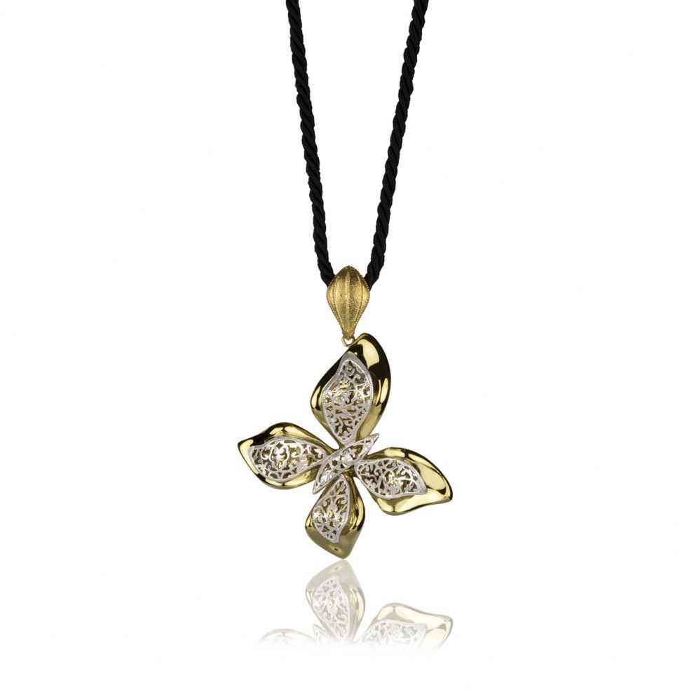 Butterfly  Necklace in Yellow and White  Gold 18k Large Size