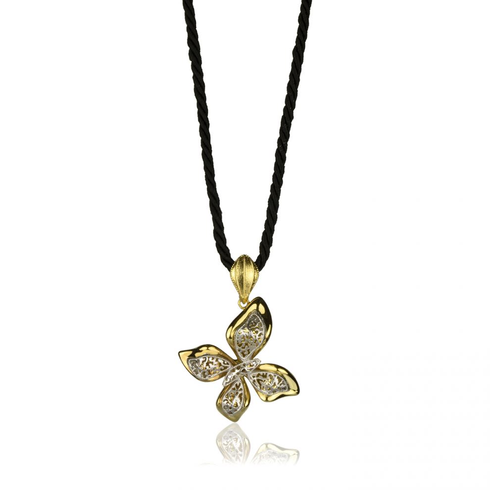 Butterfly Necklace in Yellow and White Gold 18kt