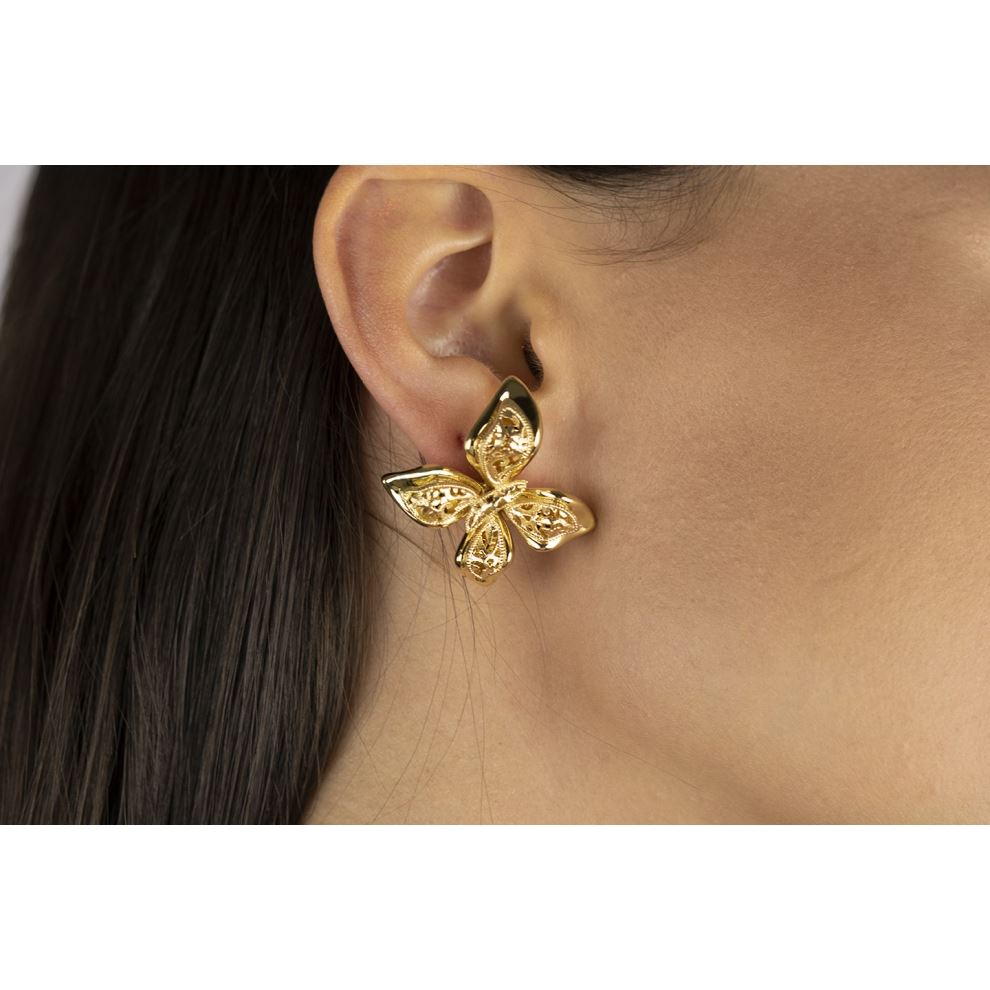 Butterfly Earrings in Yellow Gold 18kt Clip Closure