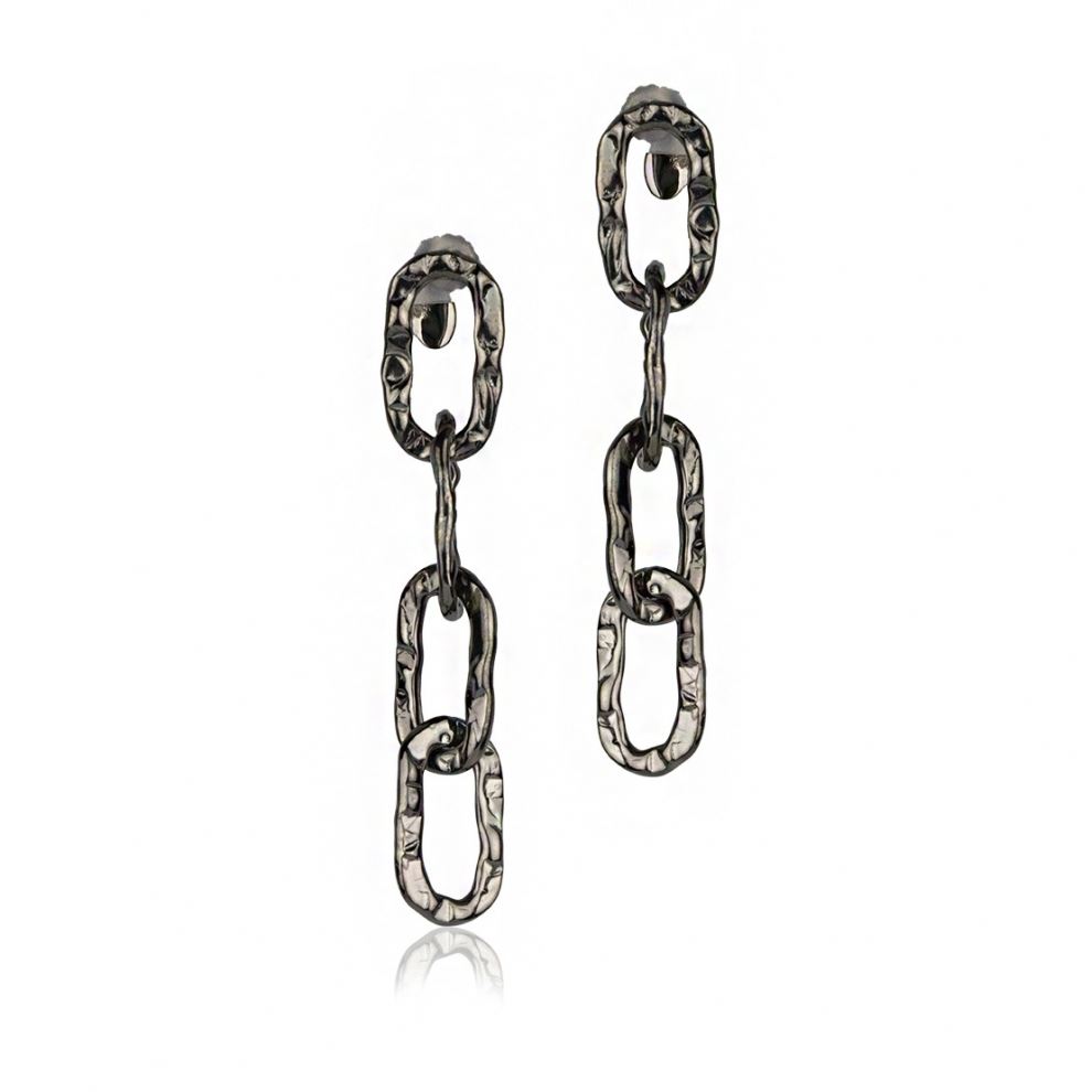 Rectangular hammered silver and ruthenium earrings