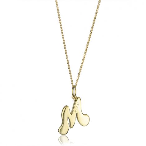 18kt yellow gold chain necklace with initial letter  M