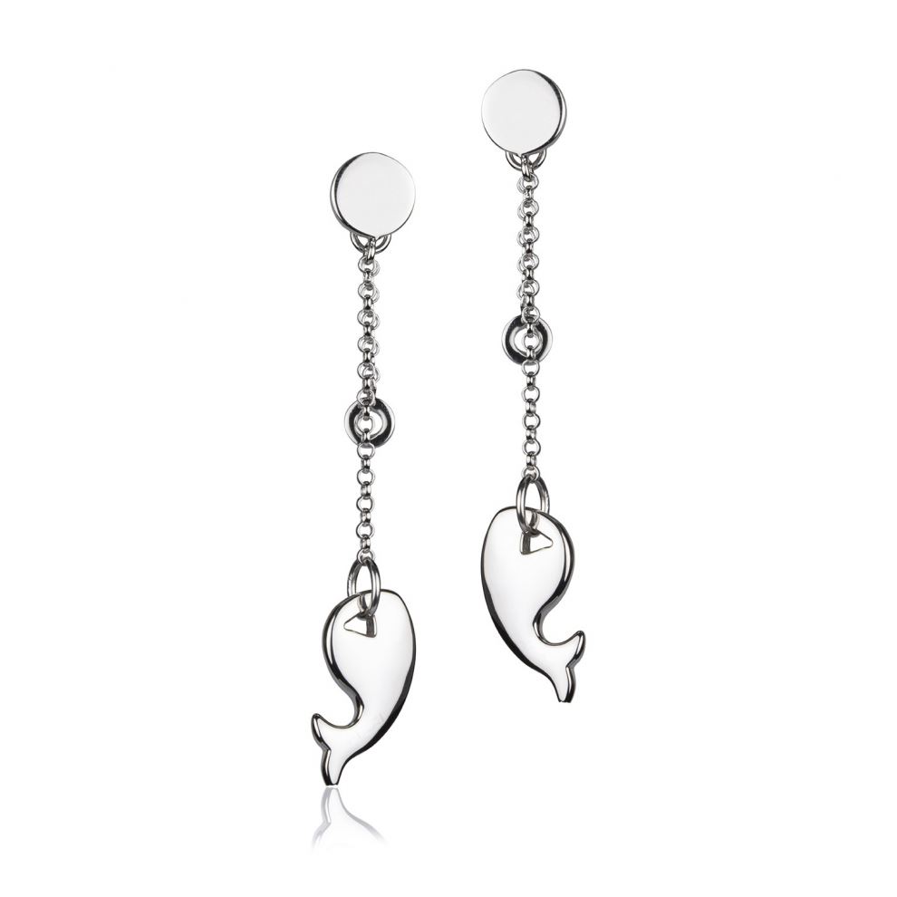 Silver Whale Pendant chain Earrings
