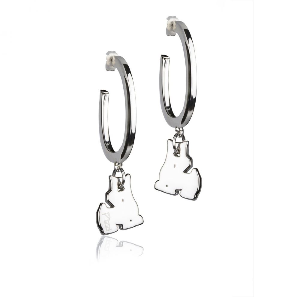 Silver Hoop Dog Pendant Earrings