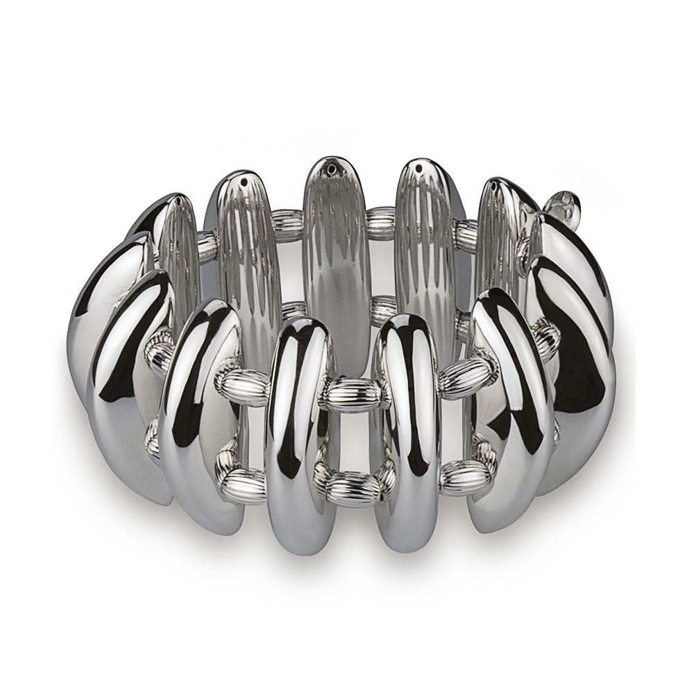 Silberarmband mit ovalen Elementen mit gestreiften Kugeln