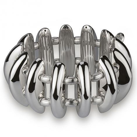 Shiny Finish Stretch Silver Bracelet with Engraved Spheres