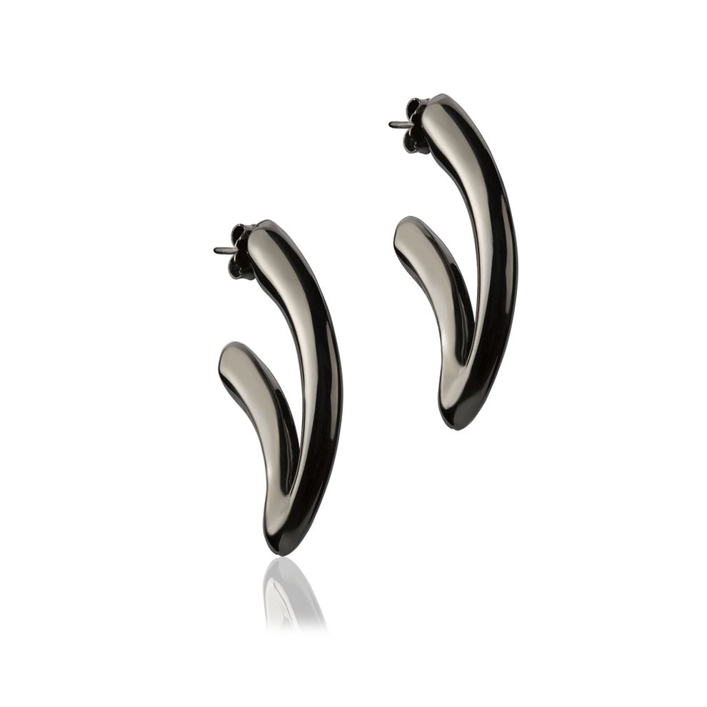 V-shaped Ruthenium Silver Earrings