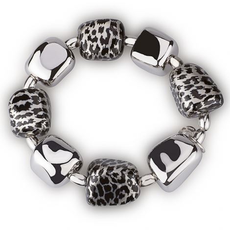 Silver stretch bracelet with gray leopard-effect cubes