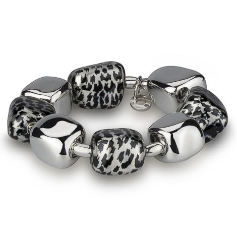 Silver stretch bracelet with gray leopard-effect cubes