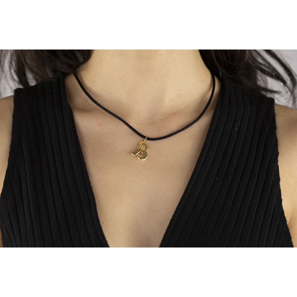 Yellow Gold 18kt Necklace Initial Letter B