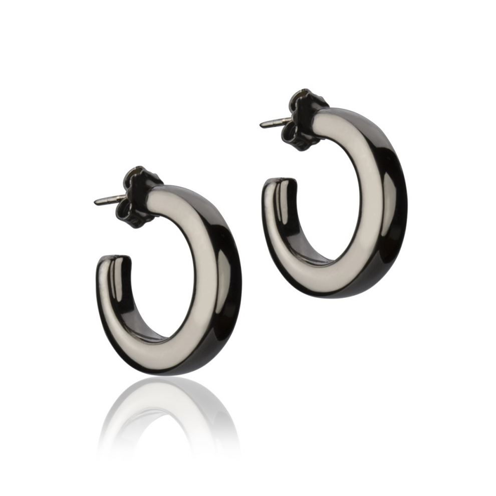 Small round ruthenium silver earrings with square section