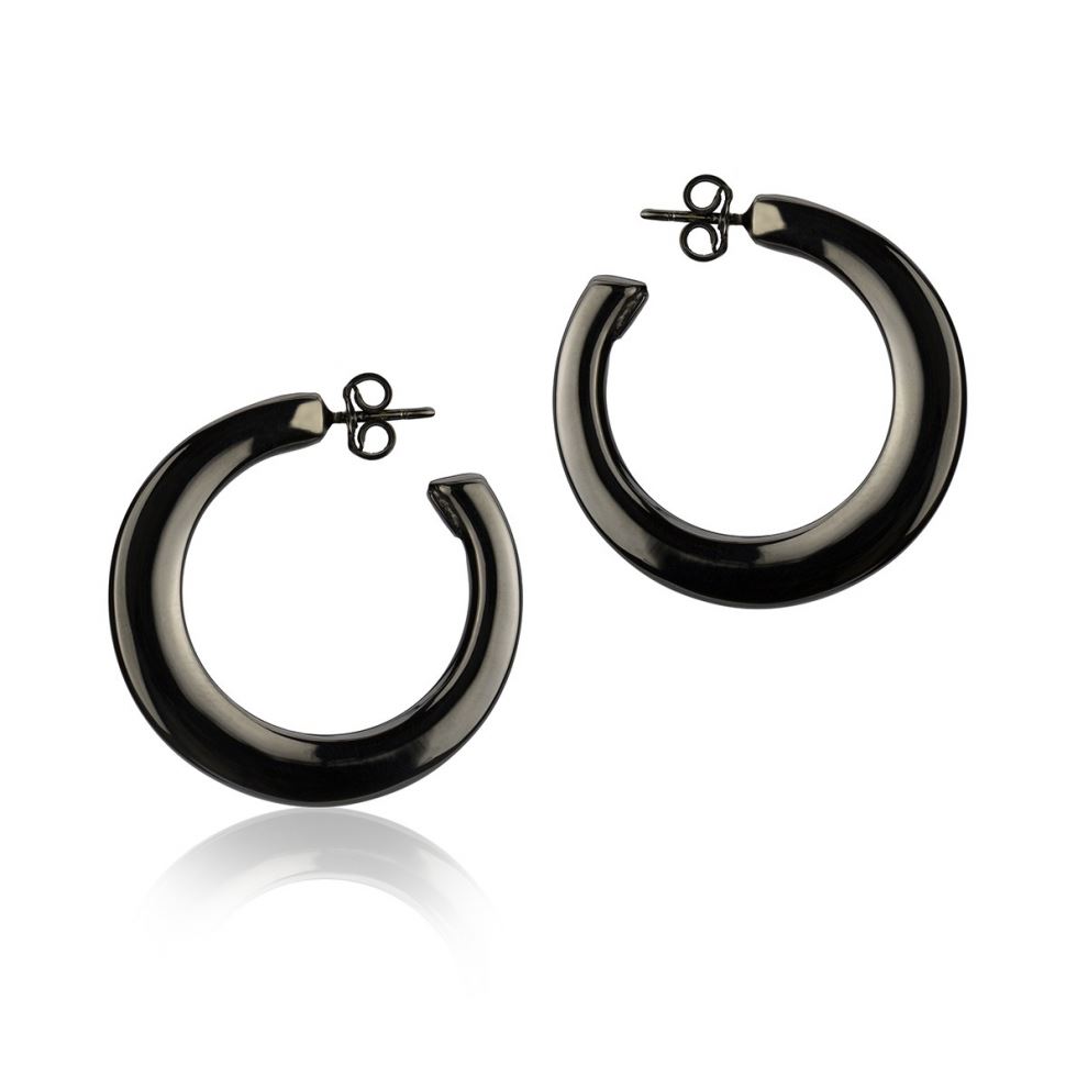 square section ruthenium silver round earrings