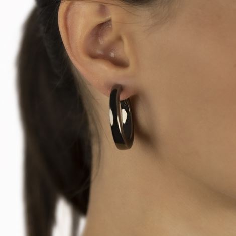 square section ruthenium silver round earrings