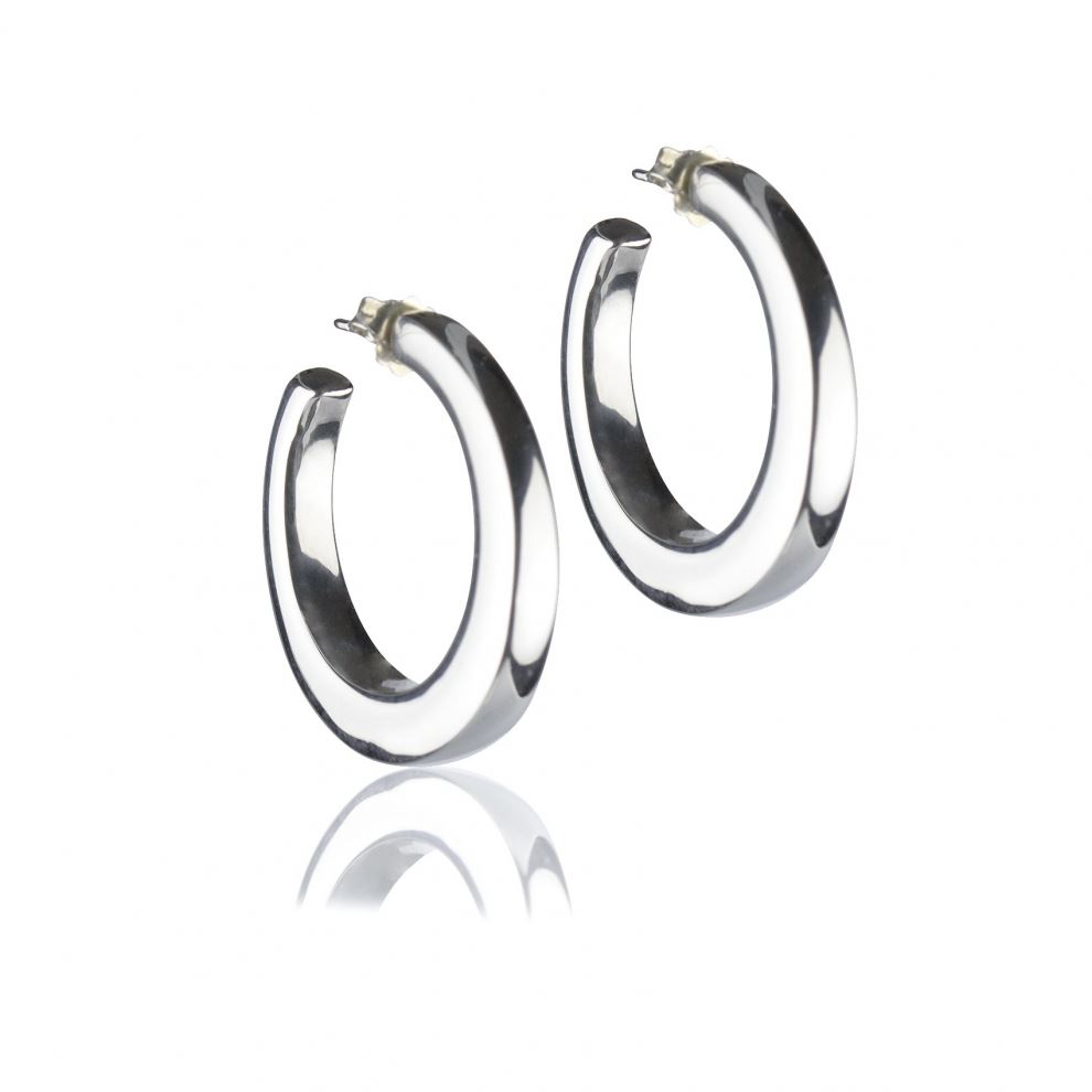 Square section silver hoop earrings