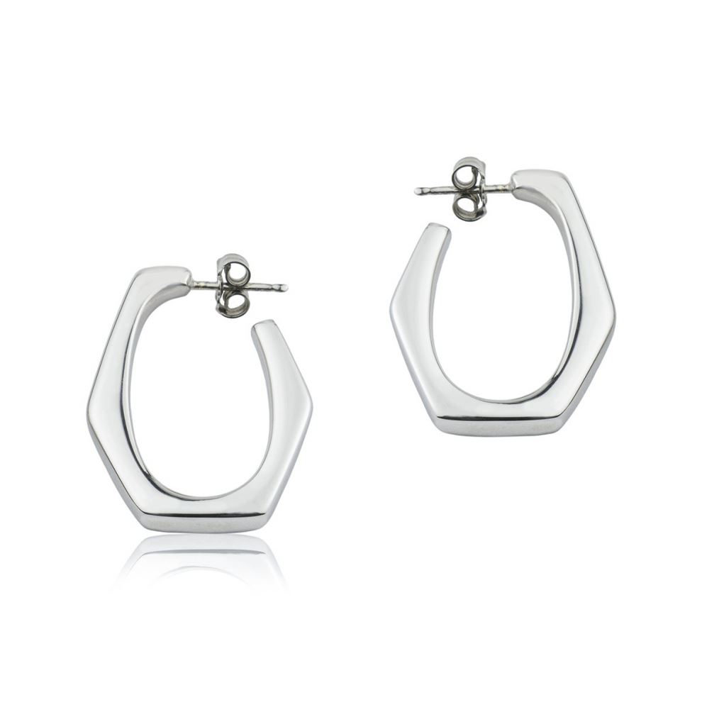 Small Hexagon Silver Earrings