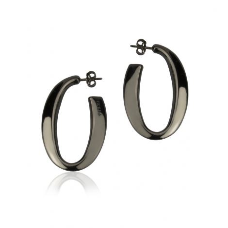Triangle Section Oval Ruthenium Silver Earrings