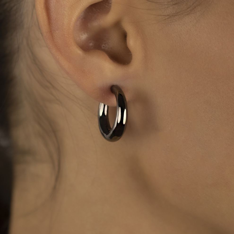 Small hoop earrings in ruthenium and silver