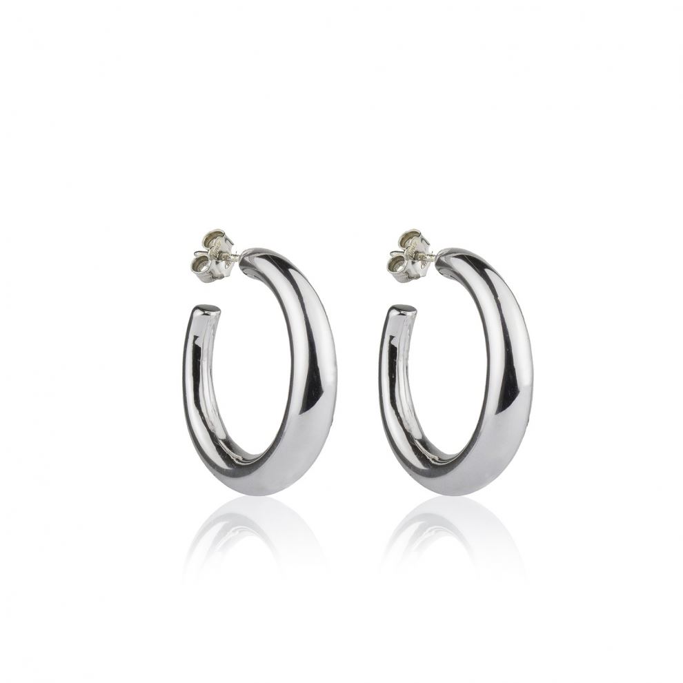 Round section silver hoop earrings