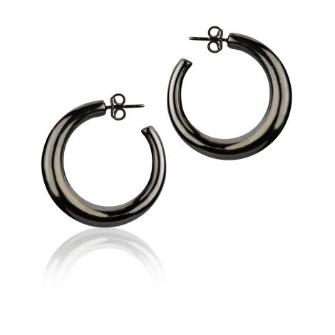 Large Circle Ruthenium Silver Earrings