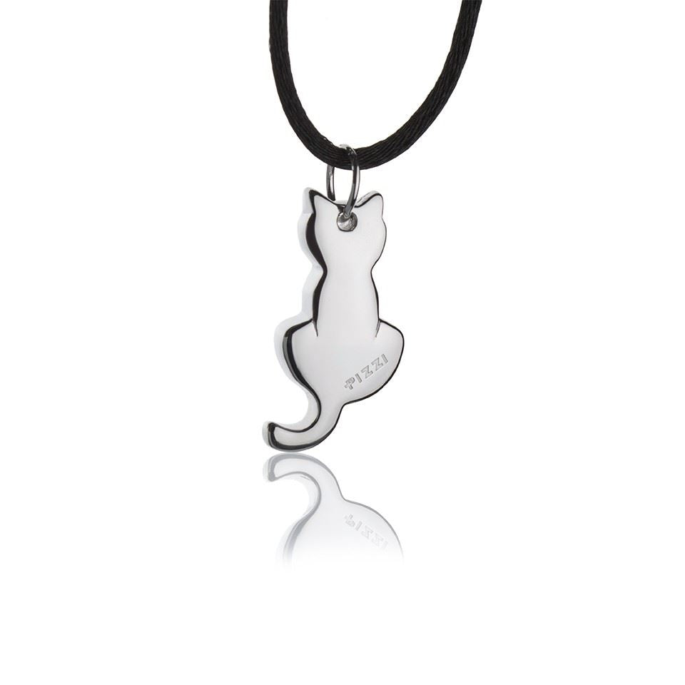 Collana con pendente in argento gatto grande