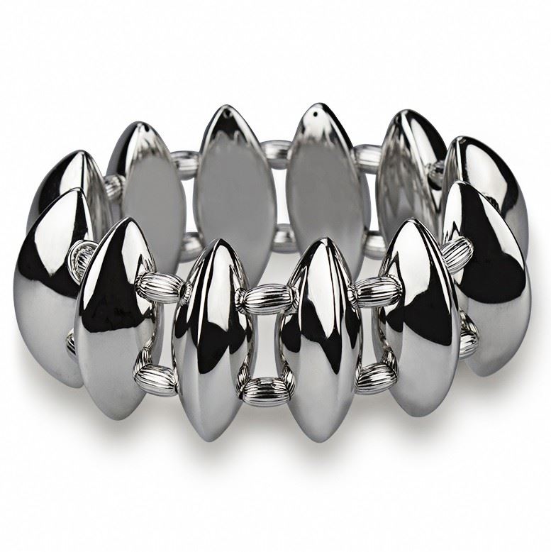 Elastisches Silberarmband mit polierter Oberfläche und gestreiften Kugeln