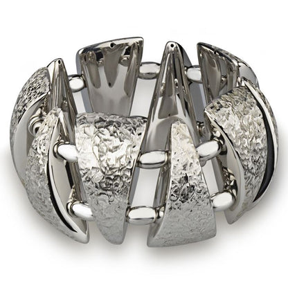 Hand-engraved stretch silver triangle bracelet