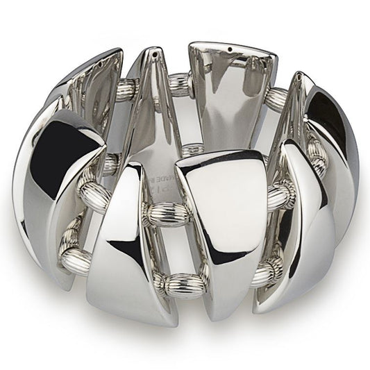 Bracciale in argento elasticizzato a triangoli lucido con sfere rigate
