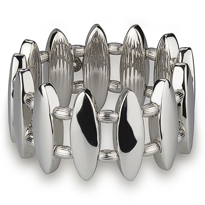 Bracciale in argento elasticizzato ovali lucido con sfere rigate