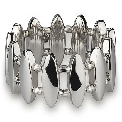 Stretch silver bracelet with shiny ovals and striped spheres