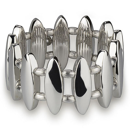 Bracciale in argento elasticizzato ovali lucido con sfere rigate