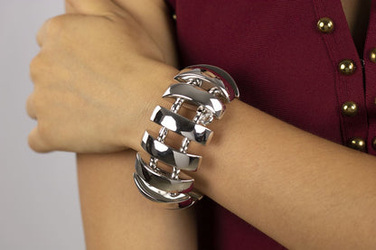 Stretch silver bracelet with shiny rectangles