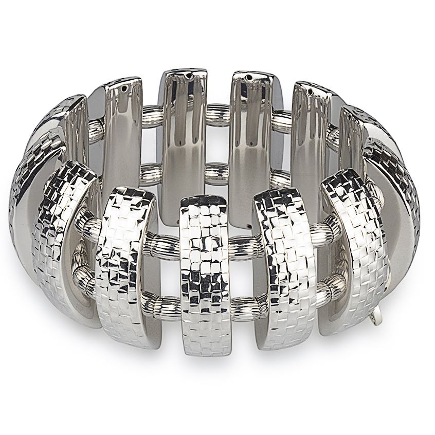 Bracciale in argento elasticizzato rettangoli inciso a mano