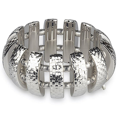 Hand-engraved rectangle stretch silver bracelet