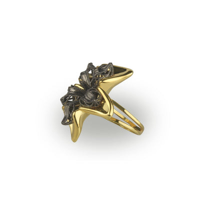 Anello fiore in oro giallo e brunito 18 k grande