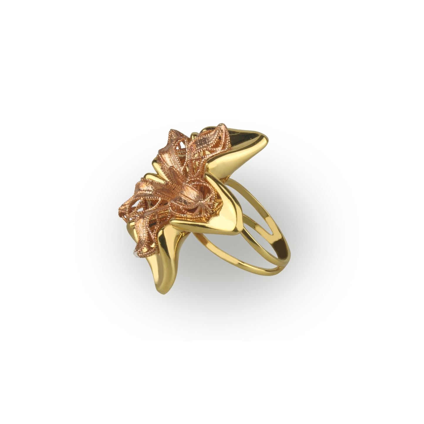 Anello fiore in oro giallo e rosa 18 k grande