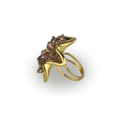 Anello fiore in oro giallo e cioccolato 18k grande