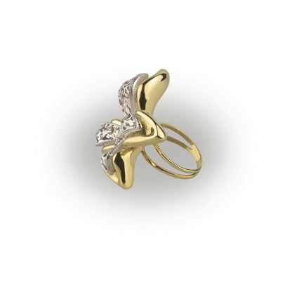 Anello farfalla in oro giallo e oro bianco 18k grande