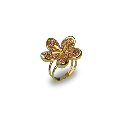 Anello fiore in oro giallo e oro rosa 18 k
