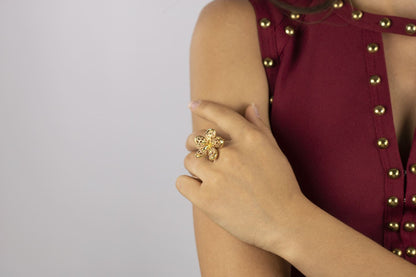 Anello fiore in oro giallo e oro rosa 18 k
