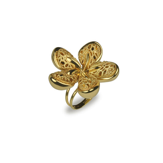 Anello fiore in oro giallo 18k grande